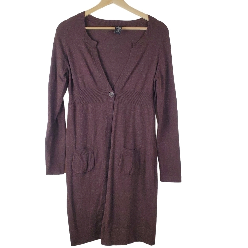 Bcbgmaxazria Cardigan Medium Brown Longline Single button Empire Waist cashmere